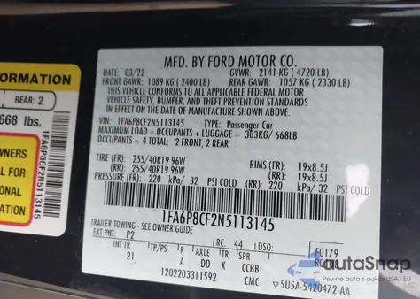 2022 Ford Mustang Gt Fastback from USA, damaged, VIN 1FA6P8CF2N5113145